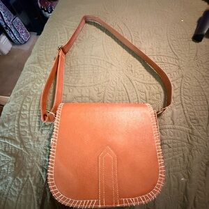 Brown Faux Leather Crossbody Bag | Saddle Style | Tassel Detail